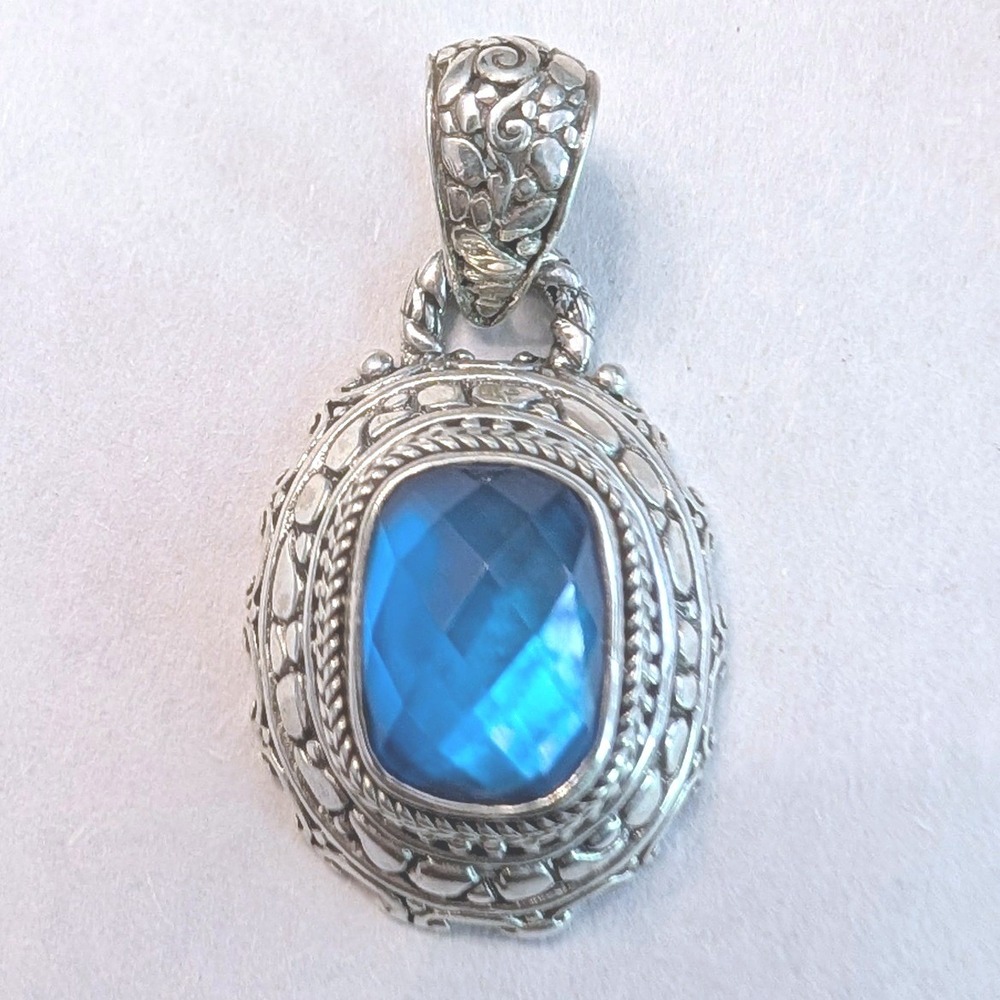 Sarda Bali Breeze Blue Quartz Triplet Sterling Silver 925 Pendant